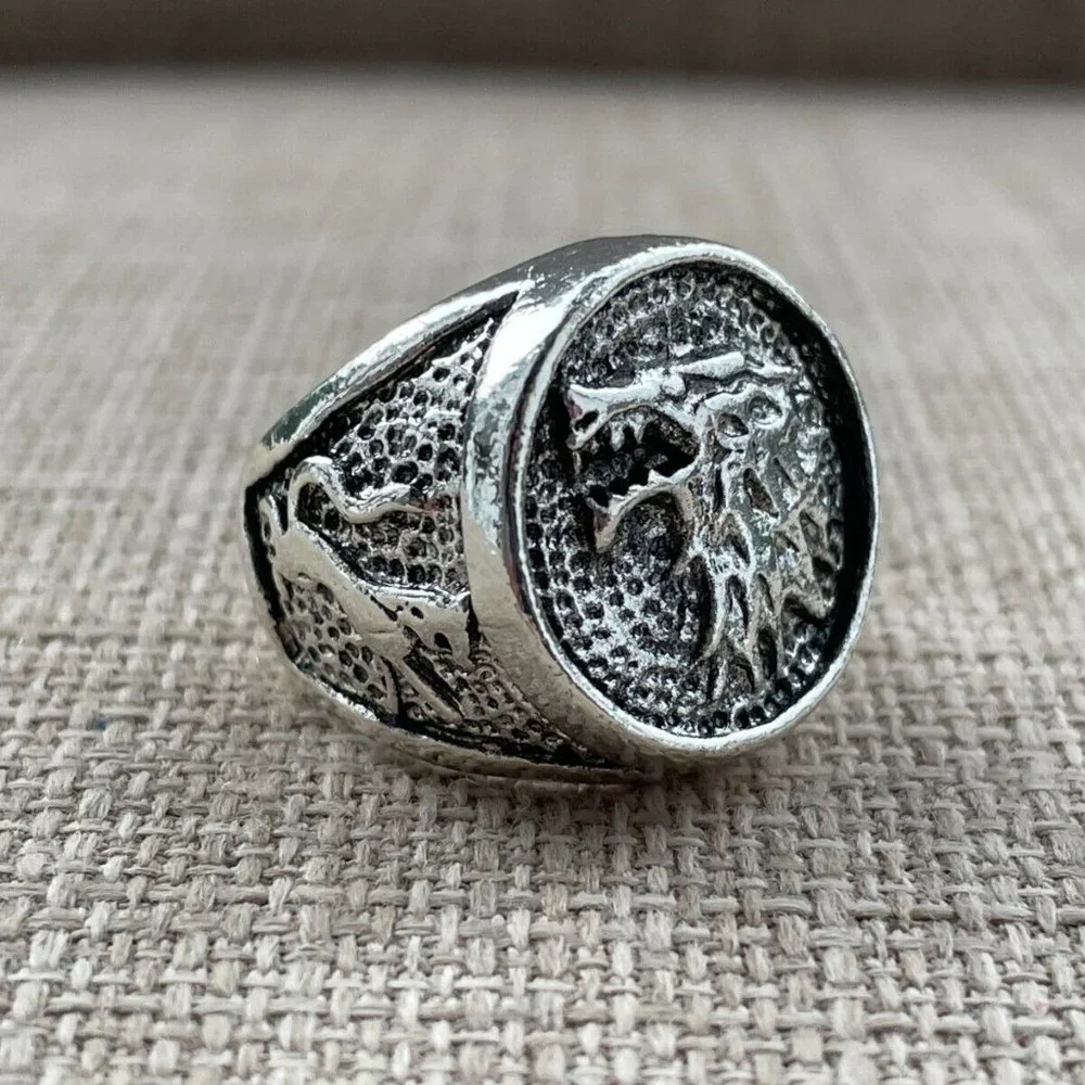 Men Fashion Rings Silver Tone Antique Style Jewelry Unisex Ring Size 7